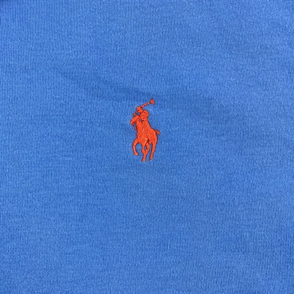 Polo Ralph Lauren Men Large Blue Short Sleeve Polo Shirt Orange Pony Logo